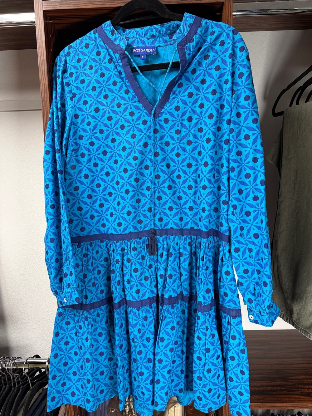 Rosgarden Blue Geometric Tiered Mini Dress